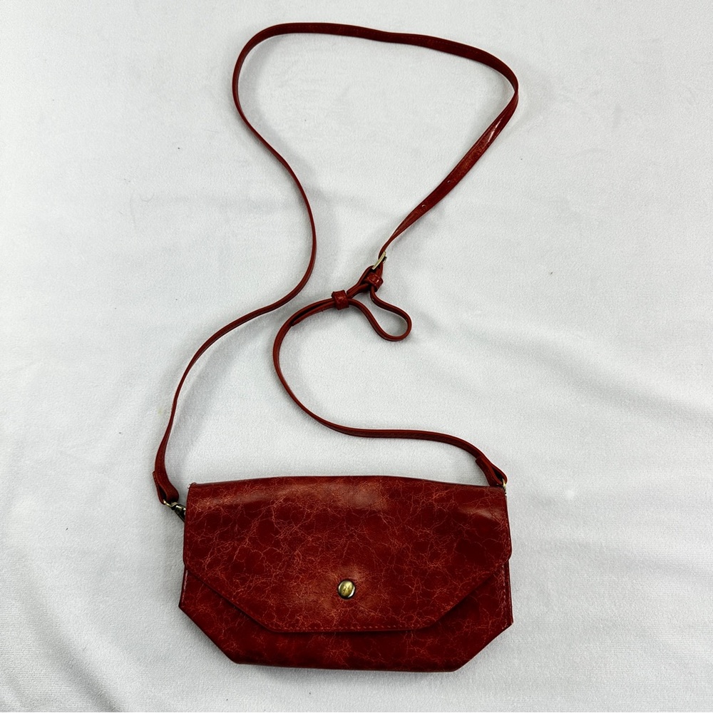 Anthropologie Crossbody Leather Red Bag Wristlet Envelope Wallet Clutch Elegant